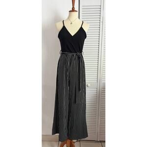 Striped Wide Leg Jumpsuit Black/White – Size S